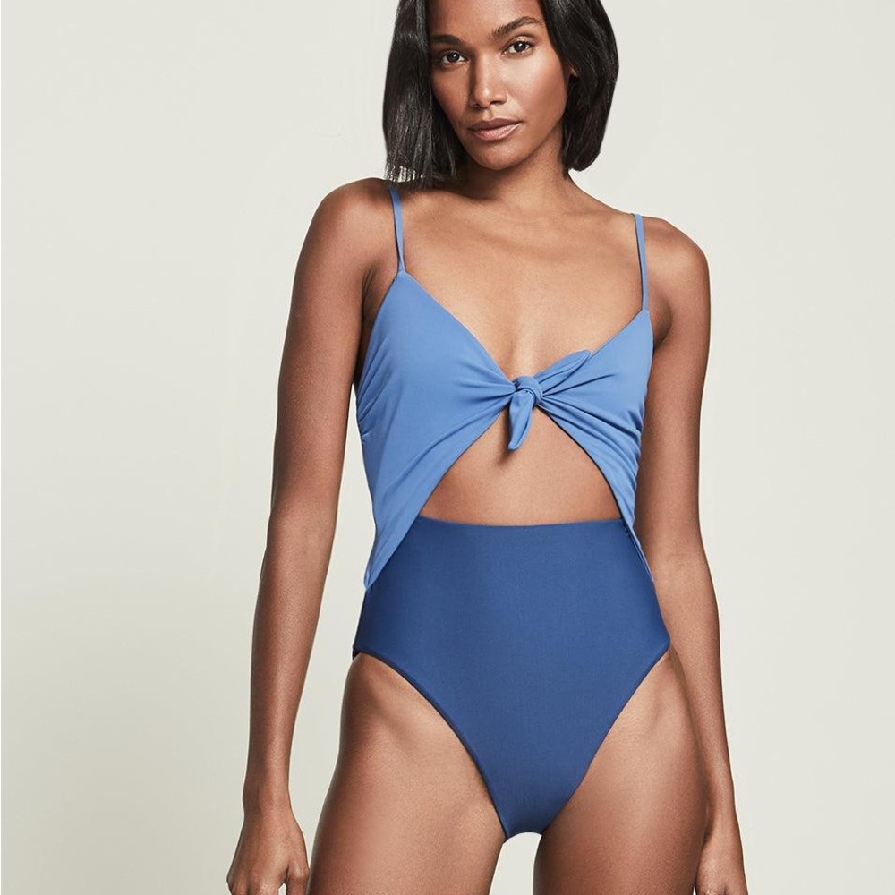 Veronica Beard Blue Color-blocked Aniston Cutout Swimsuit